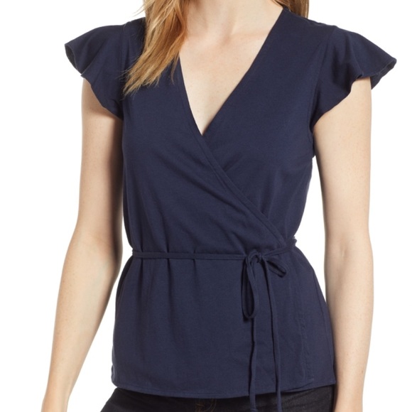 Jcrew J.Crew wrap front tie flutter sleeve top